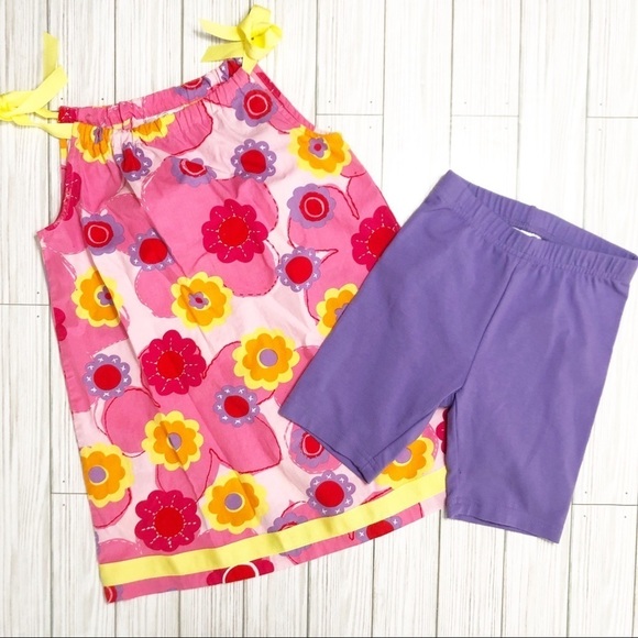 🌸🌼EUC Hanna Andersson Pillowcase Dress and Bright Basic Biker Shorts - Picture 1 of 4
